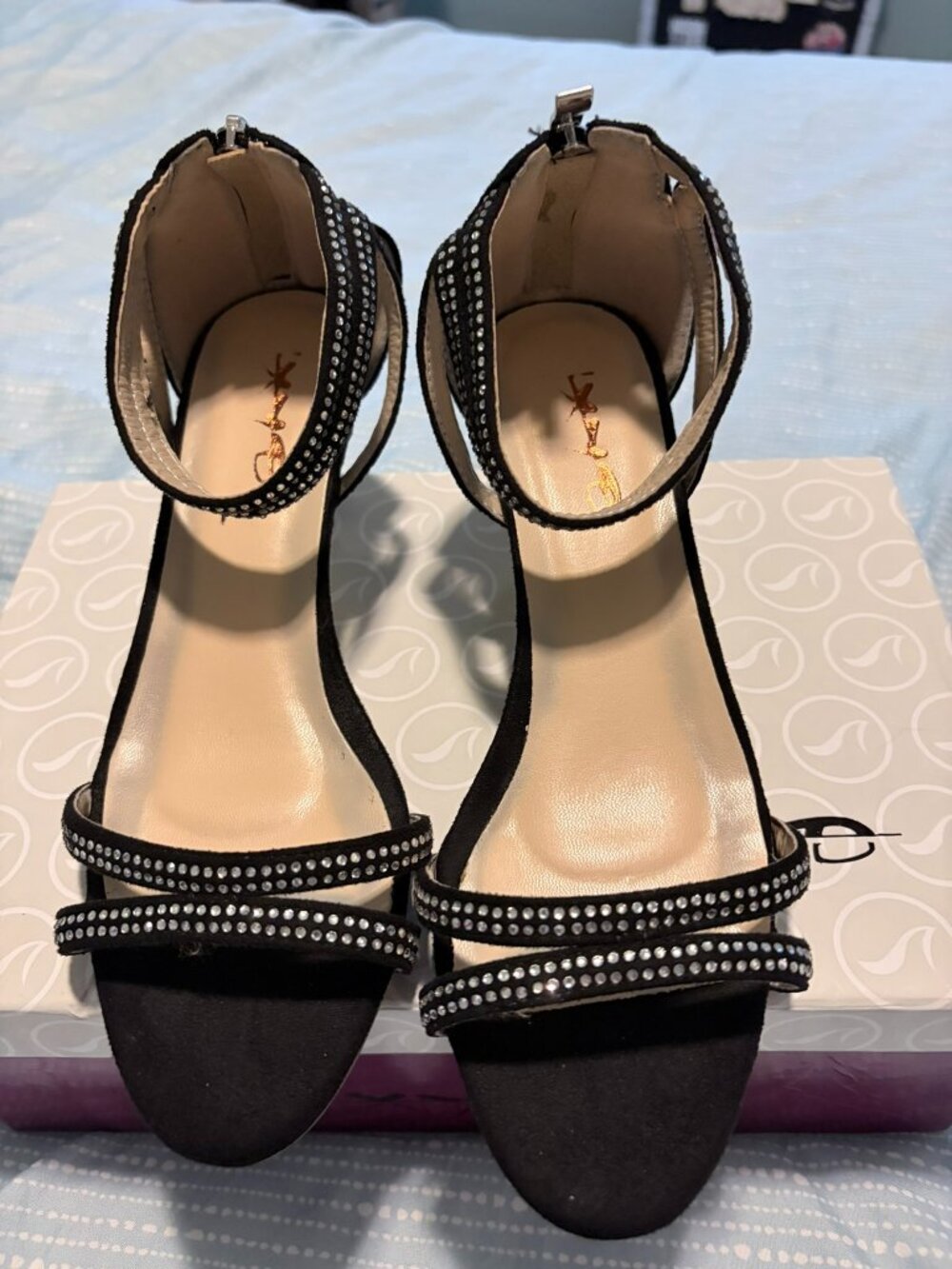 XYD Wedding Open Toe Dress Shoes Rhinestone Black LN Size 6